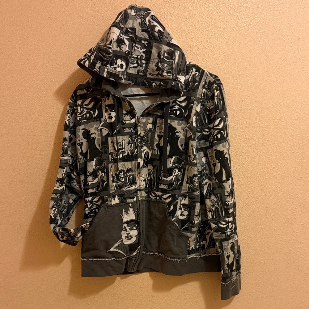 Black & Gray  Zip Hoodie with Disney Villain